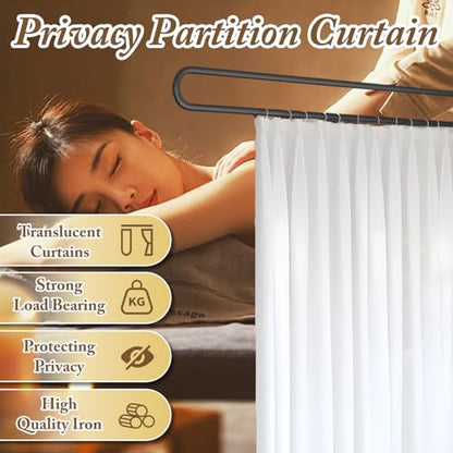 Privacy Partition Curtains, U Shaped Rod with Hook, 6.56ft | Room Divider for Fitting Room Beauty Salon Bedroom Hospital SPA - color: White