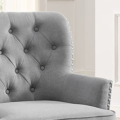 Rosevera Accent Chair and Ottoman Set - Button Tufted Armchair for Living Room, Bedroom, Reading - Mid-Century Modern Lounge Chair Set - Gray - color: Velvet Grey With Ottoman