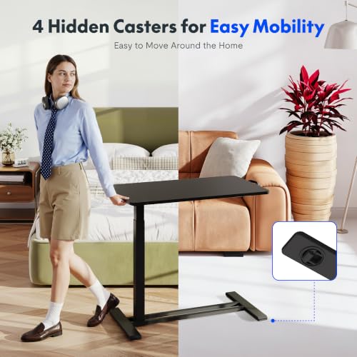 FLEXISPOT H7 32" Pneumatic Height-Adjustable Overbed Table with Wheels | C-shaped bedside table,Medical End Table,Rolling Cart TV Tray,Laptop desk for Hospital Home office use,31.5"Wx17.7"D,Black - color: Black, size: Large