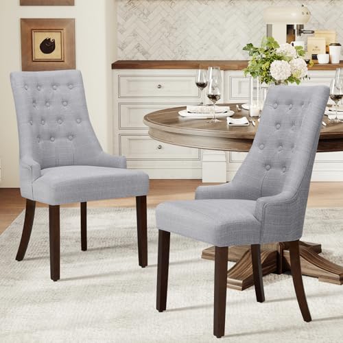 COLAMY Fabric Side Dining Chairs Set of 2, Wingback Upholstered Dining Room Chairs with Tufted Button, Living Room Chairs for Home Kitchen, Light Grey - color: Light Grey, size: Set of 2