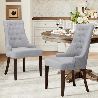 COLAMY Fabric Side Dining Chairs Set of 2, Wingback Upholstered Dining Room Chairs with Tufted Button, Living Room Chairs for Home Kitchen, Light Grey - color: Light Grey, size: Set of 2