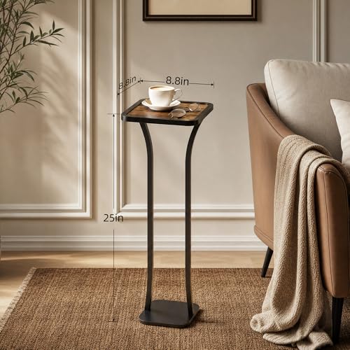 Small Square Side Table, Drink Table with Weighted Base, Solid Wood & Metal Accent Table for Small Spaces, Pedestal End Table for Living Room, Bedroom, Office(Black + Walnut) - color: Brown