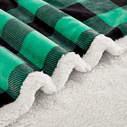Sherpa Green and Black Buffalo Plaid Christmas Twin Blanket 60" X 70", Fuzzy Fluffy Soft Cozy Blanket, Fleece Flannel Plush Microfiber Blanket for Couch Bed Sofa (Green and Black) - color: Green