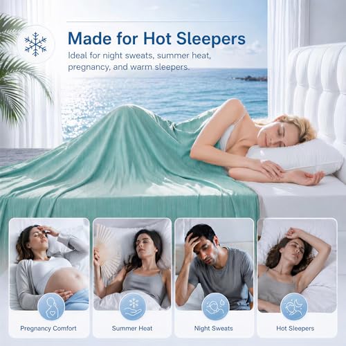 Queen Size Cooling Blanket for Hot Sleepers - Lightweight Breathable Cool Cold Blanket - Keep Cool for Night Sweats, Soft Thin Ice Blankets for Bed Couch Sofa, (Aqua Splash, 90"x90") - color: Aqua Splash, size: Queen-90"x90"