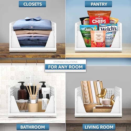 Sorbus 4 Pack Medium Shelf Organizer with Open Front Design Under Shelf for Closet Bathroom Kitchen Garage Plastic Stackable Storage Baskets - size: 4 Medium