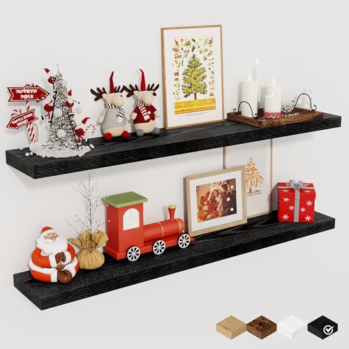 Fun Memories Floating Shelves for Wall, 40 Inch Floating Shelves for Home Decor, Wall Mounted Rustic Wood Shelves, Bathroom, Hanging Deep Shelf for Bedroom, Living Room, Kitchen (Black, Set of 2) - color: Black, size: 40"W x 6.5"D, 2Packs