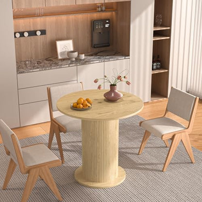 31.5 inch Round Dining Table for 2, Modern Farmhouse Kitchen Table | Small Circle Dining Tables with Wood Strip Base for Kitchen Living Room - color: Natural