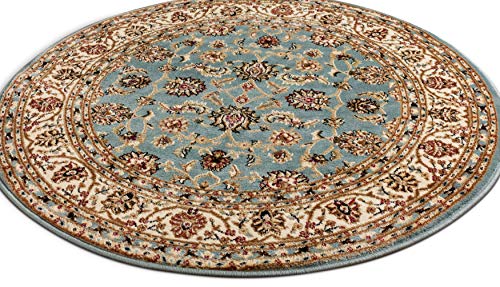 Well Woven Barclay Collection Sarouk Light Blue 5 ft Round Rug - for Living Room, Bedroom, and Dining Room - color: Light Blue, size: 5'3" (Round)