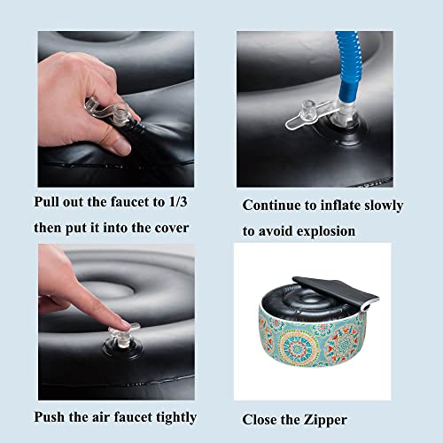 FUNHOME Inflatable Stool Ottoman Footrest with Handle D20 xH9-Cyan Circle | Indoor Outdoor Footrest Seat, Water-Repellent, Footstool Pouf for Home Patio Garden and Camping Use - color: Cyan Circle