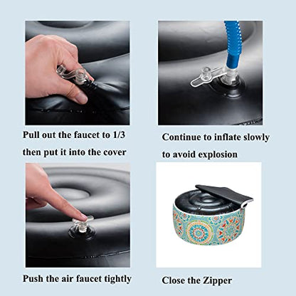 FUNHOME Inflatable Stool Ottoman Footrest with Handle D20 xH9-Cyan Circle | Indoor Outdoor Footrest Seat, Water-Repellent, Footstool Pouf for Home Patio Garden and Camping Use - color: Cyan Circle