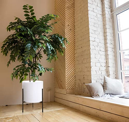 D'vine Dev Modern White Plants Pot Cylinder Planter with Heavy Duty Stand, XX-Large 16 Inch Pot, 22.8 Inch with Stand Height, 96-T-A-5 | Durable Fiberclay Construction, Sleek Modern Design, Heavy-Duty Iron Stand, Drainage Hole & Saucer - color: White, siz