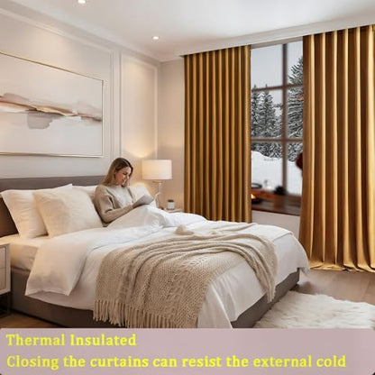 Timeper Gold Brown Velvet Curtains 120 inches 2 Panels, Light Blocking Curtains for Bedroom Living Room Thermal Insulated Luxury Super Soft Window Drapes,Back Tab & Rod Pocket,W52 x L120 inches - color: Gold Brown, size: 52"W x 120"L (Pack of 2)