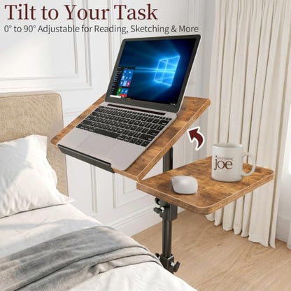 End Table Adjustable Height, 22.8"L Side Table Tv Tray with Wheels, 90° Tilting Panel Couch Table That Slides Under, Small End Table for Small Spaces, Overbed Bedside Desk Mobile Rolling Laptop Stand - size: 11.8 inch X 22.8 inch