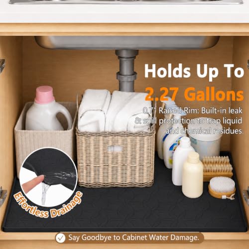 34"x22" Waterproof Cabinet Protector Silicone Under Sink Tray(Black) | Thick Silicone Under Sink Drip Tray with Protective Lip, Flexible Anti-Slip Mat for Kitchen, Bathroom, Laundry & RV - color: Black