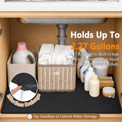 34"x22" Waterproof Cabinet Protector Silicone Under Sink Tray(Black) | Thick Silicone Under Sink Drip Tray with Protective Lip, Flexible Anti-Slip Mat for Kitchen, Bathroom, Laundry & RV - color: Black