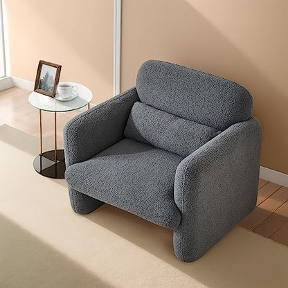 Modern Accent Single Sofa Chair with Arms, Lamb Fabric Upholstered Comfy Reading Arm Chair for Bedroom, Living Room-Beige - color: Dark Gray, size: 30.31"D x 33.86"W x 31.5"H