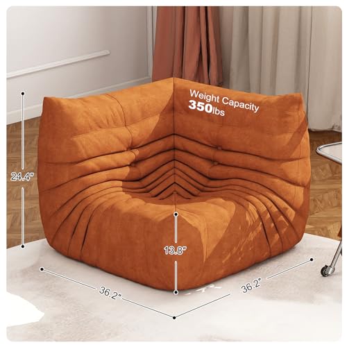 Full Foam Corner Chair, Bean Bag Floor Couch for Adults, Waterproof Fabric | Dark Orange, armless fireside shape for living rooms, apartments, offices, reading nooks, movie nights, and daily lounging - color: Darkorange, size: X-Large