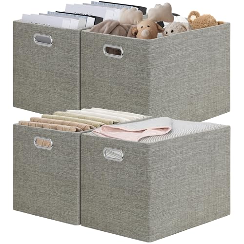 Posprica 15.12"x12.13"x12.01" Storage Cube Bins, Linen Decorative Closet Storage Organizer for IKEA Kallax, 4 Pack Fabric Foldable Large Storage Baskets for Closet, Shelves, Clothes-Coffee - color: Coffee, size: 15.12 Lx12.13 Wx12.01 H