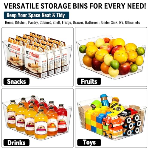 12 PACK Multi-Use Clear Plastic Storage Bins for Organizing w/ Labels - Home, Kitchen, Pantry, Bathroom, Office, Cabinet Shelf Organizer Bins - SOHO Collection, RV, Fridge Organization Containers -XXL - size: XXL Large