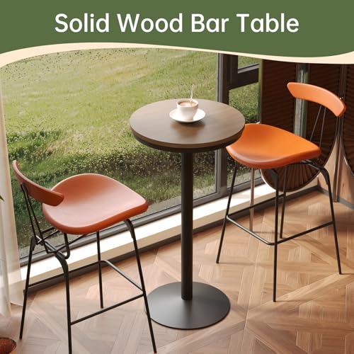 42" Height Round Bar Table with Solid Wood Top and Sturdy Metal Base, Rustic Industrial Pub Table for Kitchen, Dining Room, Home, and Bistro