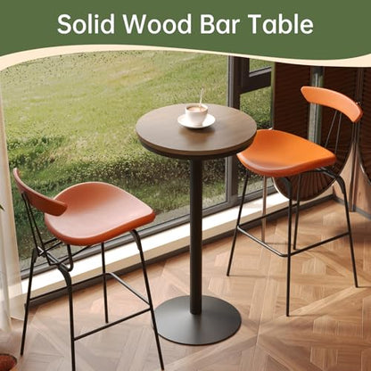 42" Height Round Bar Table with Solid Wood Top and Sturdy Metal Base, Rustic Industrial Pub Table for Kitchen, Dining Room, Home, and Bistro