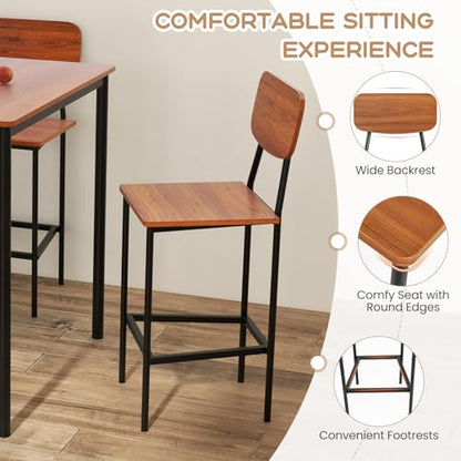 Giantex 5-Piece Dining Table Set W/Counter Height Table & 4 Bar Stools, Industrial Kitchen Dining Table Set W/Footrest & Backrest, Space-Saving Dinette Set for Pub, Dining Room, Restaurant (Walnut) - color: Walnut