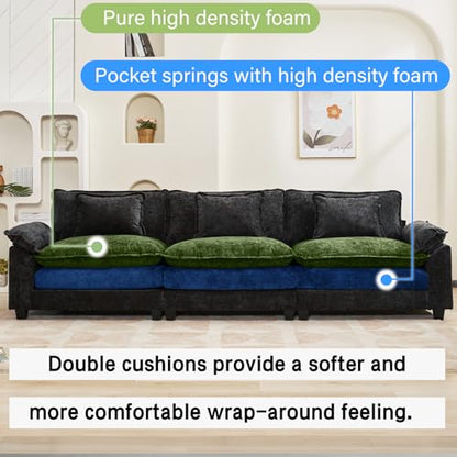 120" Modular Sectional Sofa, Comfy 3 Seater Deep Cloud Couch | Couches for Living Room, Modular Couch, Deep and Wide Seat, Chenille Sofa Sleeper with Throw Pillows, Black - color: Black, size: 120 Inch