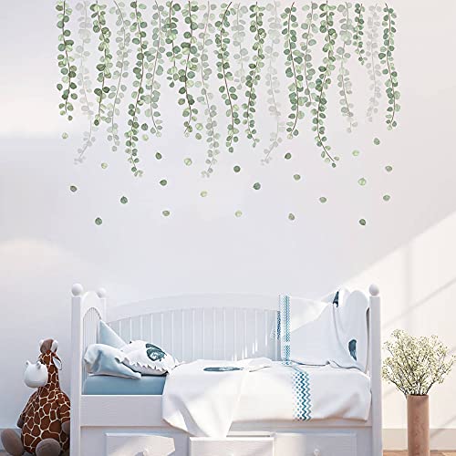 Runtoo Eucalyptus Vine Leaves Wall Decals Hanging Green Plants Wall Stickers Living Room Bedroom Nursery Home Decor - color: Eucalyptus Leaves