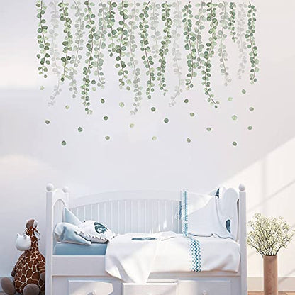 Runtoo Eucalyptus Vine Leaves Wall Decals Hanging Green Plants Wall Stickers Living Room Bedroom Nursery Home Decor - color: Eucalyptus Leaves
