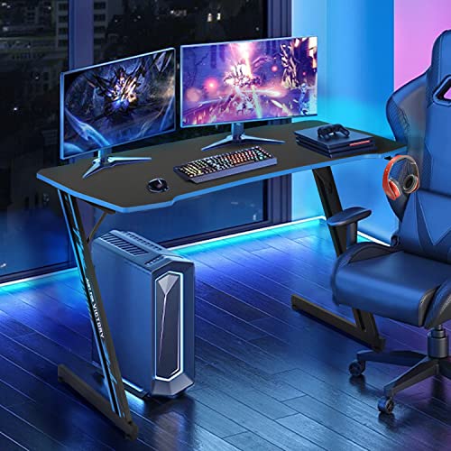 Dkelincs 47 inch Gaming Desk Z-Shaped Computer Desk PC Computer Table Home Office Desk Ergonomic Gamer Workstation with Headphone Hook, Blue - color: Blue, size: 47 Inch