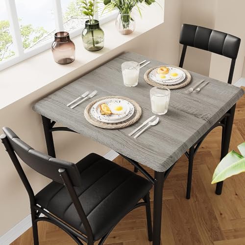 GAOMON Dining Table Set for 2, Kitchen Table and Chairs for 2 with Upholstered Chairs, 3 Piece Dining Room Table Set, Square Kitchen Table Set for Small Space, Apartment, Studio, Rustic Gray - color: Rustic Gray, size: Table and 2 Upholstered Chairs