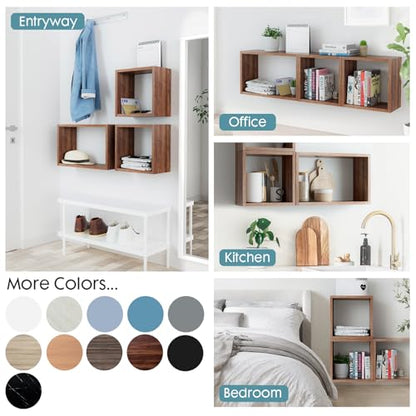Wall Mount Shelf Set of 3, Floating Cube Shelves for Space Discovery Home and Commercial Use, Large Size Shelves Set, Dark Walnut - color: Dark Walnut, size: Set3
