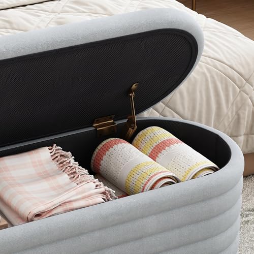 Storage Ottoman Bench 40 inch Upholstered Chenille Fabric Storage Bench for Bedroom End of Bed Stool Aesthetic Large Storag Ottoman for Living Room Entryway,Light Grey | Chenille Fabric Storage Ottoman, End of Bed Stool,Large Bench Hidden Storage,No Assem