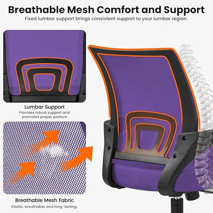 Yaheetech Mid Back Mesh Computer Office Desk Chair Adjustable Swivel, Purple - color: Purple