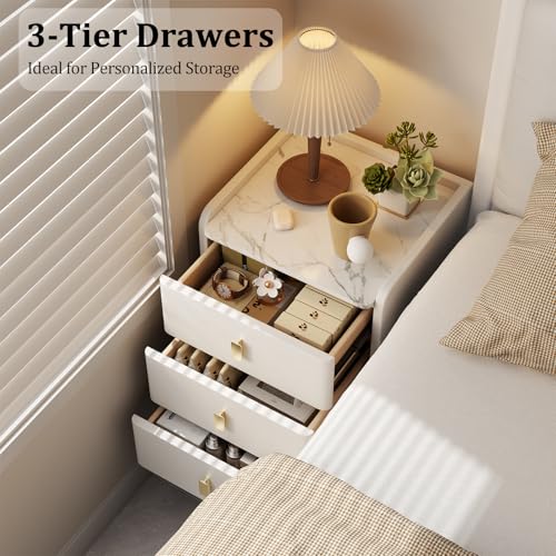 AQIMUELE Narrow Nightstand with Drawers, Narrow Side Table Leather, Small Bedside Tables for Bedroom. (White) - color: White, size: 15.7''W x 15"D x 22.8"H