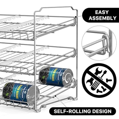 Simple Houseware Stackable Can Rack, Silver, Adjustable Plastic Dividers, Holds 36 Cans | Can Food Storage Dispenser for Pantry/Cabinet, Adjustable Dividers – 11.5" D x 17" W x 13.75" H - color: Silver
