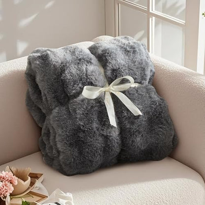 Faux Fur Throw Blanket, Ultra Soft Fuzzy Plush Bubble Blanket for Couch, Bed & Living Room, 60"x80", Cationic Wolf Gray - color: Heather Grey, size: 60" x 80"