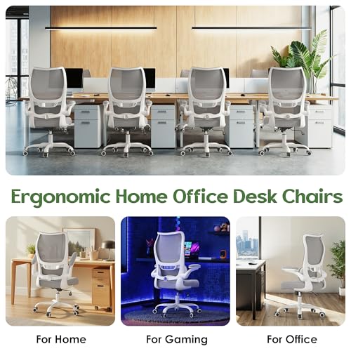 Office Chair Ergonomic Desk Chair - Comfy Mesh High Back Office Chair with Lumbar Support Wheels Home Desk Office Chairs Flip up Armrest Executive Rolling Swivel Task Work Computer Chair Grey - color: Grey