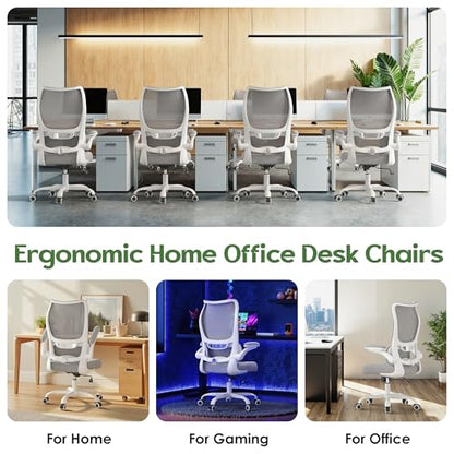 Office Chair Ergonomic Desk Chair - Comfy Mesh High Back Office Chair with Lumbar Support Wheels Home Desk Office Chairs Flip up Armrest Executive Rolling Swivel Task Work Computer Chair Grey - color: Grey