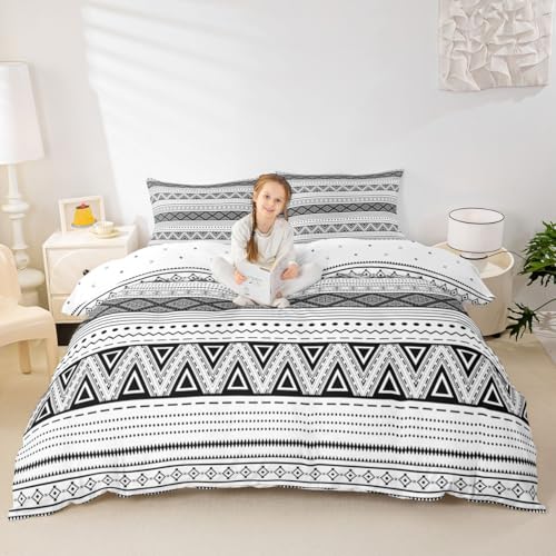 Erosebridal Aztec Stripes Comforter Cover Full Bohemian Bedding Set for Boys Girls Youth, Hippie Geometric Duvet Cover Exotic Ethnic Tribe Quilt Cover Mexican Style Bedroom Decor Black and White - color: Multi 07, size: Full