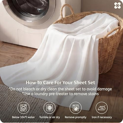 Bedsure PureWoven 100% Rayon Derived from Bamboo, Queen Sheets, 4 Pieces | Cooling Sheets for Hot Sleepers, Breathable & Silky Soft, 16" Deep Pocket, Hotel Luxury Bedding, White - color: 02 - White, size: Queen