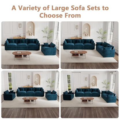Modular Sectional Sofa, 146.5 Inch L Shaped Couch Set for Living Room, 4-Seater Comfy Cloud Couches with Movable Ottoman, DIY Combination, Chenille, Blue - color: Blue, size: 146.5 Inch- L