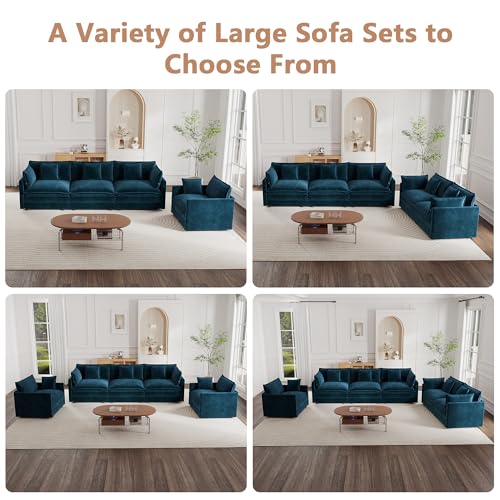 Modular Sectional Sofa, 111.5 Inch U Shaped Couch Set for Living Room, 3-Seater Comfy Cloud Couches with Movable Ottoman, DIY Combination, Chenille, Blue - color: Blue, size: 111.5 Inch- U