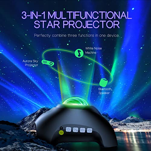 Northern Galaxy Light Aurora Projector with 33 Light Effects, Night Lights LED Star Projector for Bedroom Nebula Lamp, Remote Control, White Noises, Bluetooth Speaker for Parties Black - color: Black