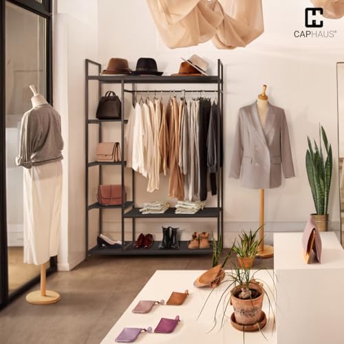 CAPHAUS 979lbs Capacity Heavy Duty Clothing Rack 48" W Metal Garment Rack with Drawers Hanging Rods and Wood Shelves Freestanding Closet Organizer, Black Board - color: Black, size: 48 Inch