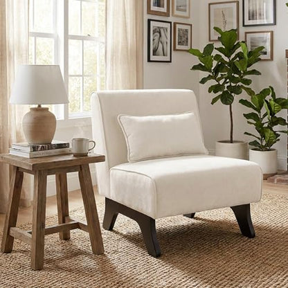 Armless Accent Chair Comfy Upholstered Modern Living Room Side Chair | Comfy Small Accent Lounge Chair with Pillow & Wooden Legs Accent Chair for Living Room Bedroom Farmhouse Reading Beige - color: Beige