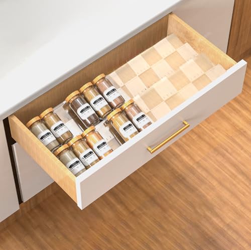 2-Tier Non-Slip Spice Drawer Organizer, 2-Pack Checkered Frosted Clear Acrylic, Expandable (11''-22'') Spice Rack for Kitchen Drawer Storage – Holds Seasonings, Herbs, and Spices (Jars Not Included) - size: Spice Organizer-2 Pack-Clear
