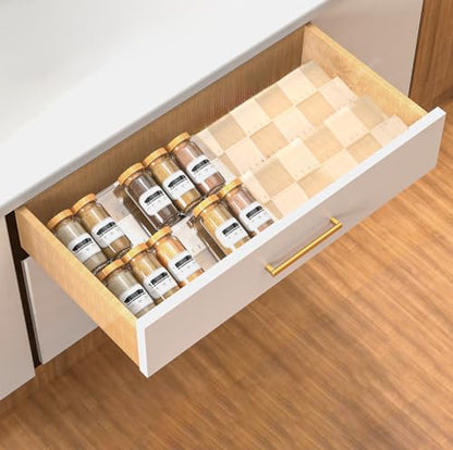 2-Tier Non-Slip Spice Drawer Organizer, 2-Pack Checkered Frosted Clear Acrylic, Expandable (11''-22'') Spice Rack for Kitchen Drawer Storage – Holds Seasonings, Herbs, and Spices (Jars Not Included) - size: Spice Organizer-2 Pack-Clear