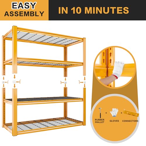 REIBII 40" W Yellow Garage Shelving with Double-Layer Frames for Homeowners | Load 2200Lbs, Adjustable, 10-Minute Easy Assembly, Wire Mesh Panels, for Garage Basement Warehouse Pantry, 40"W×19.5"D×59.5"H - color: Orange