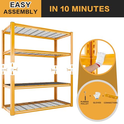 REIBII 40" W Yellow Garage Shelving with Double-Layer Frames for Homeowners | Load 2200Lbs, Adjustable, 10-Minute Easy Assembly, Wire Mesh Panels, for Garage Basement Warehouse Pantry, 40"W×19.5"D×59.5"H - color: Orange